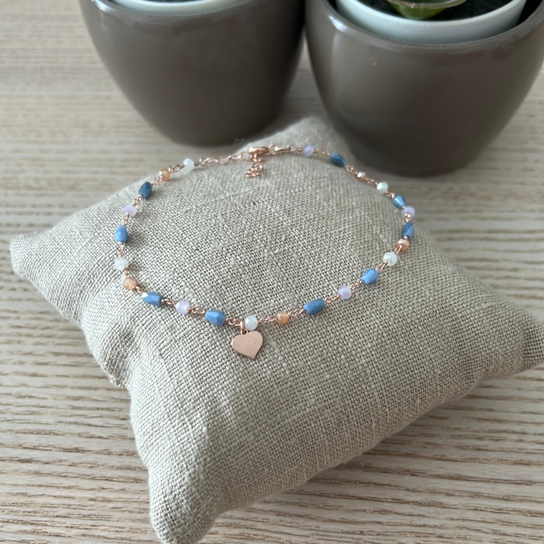Cavigliera cristalli azzurri e cuore