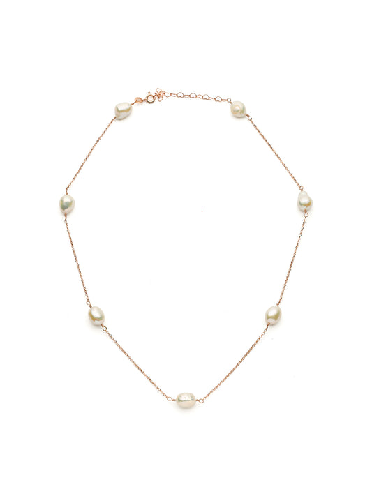 Collana in Argento925 maglia Rolò e perle barocche