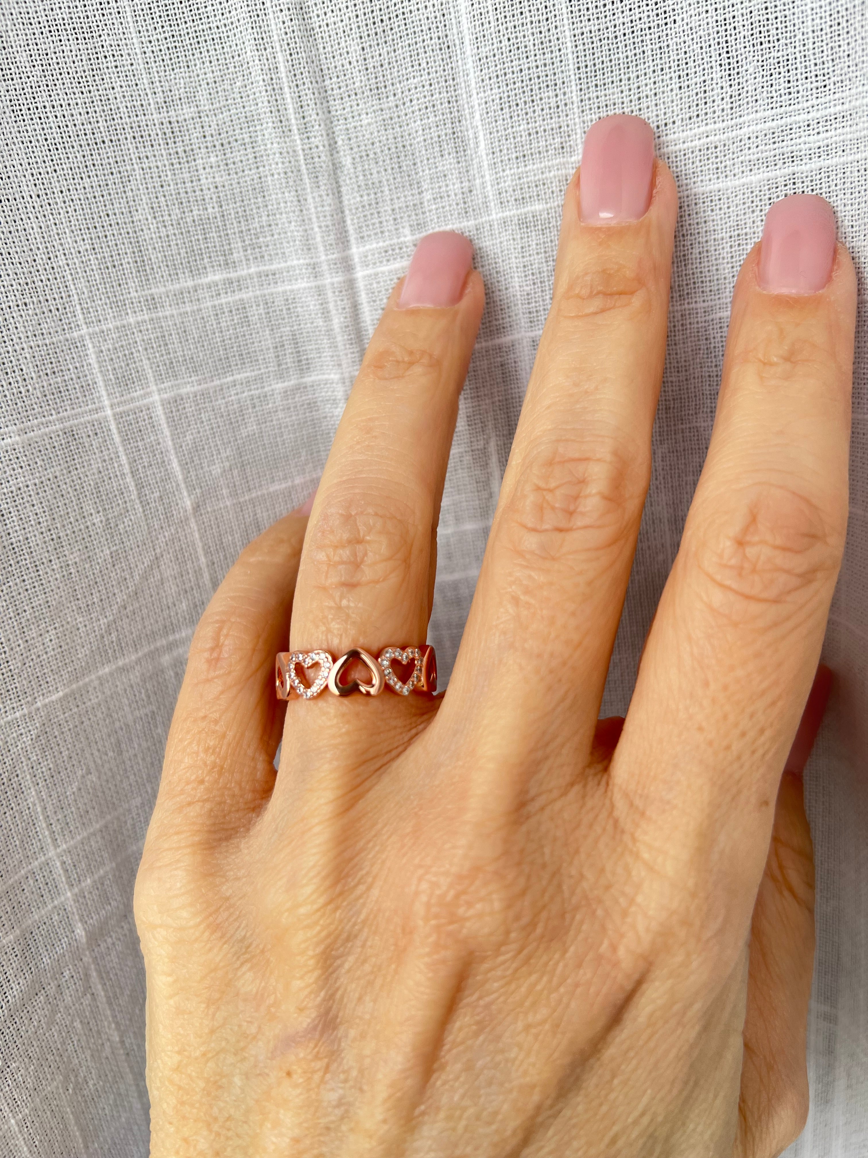 Anello cuori alternati Rosè