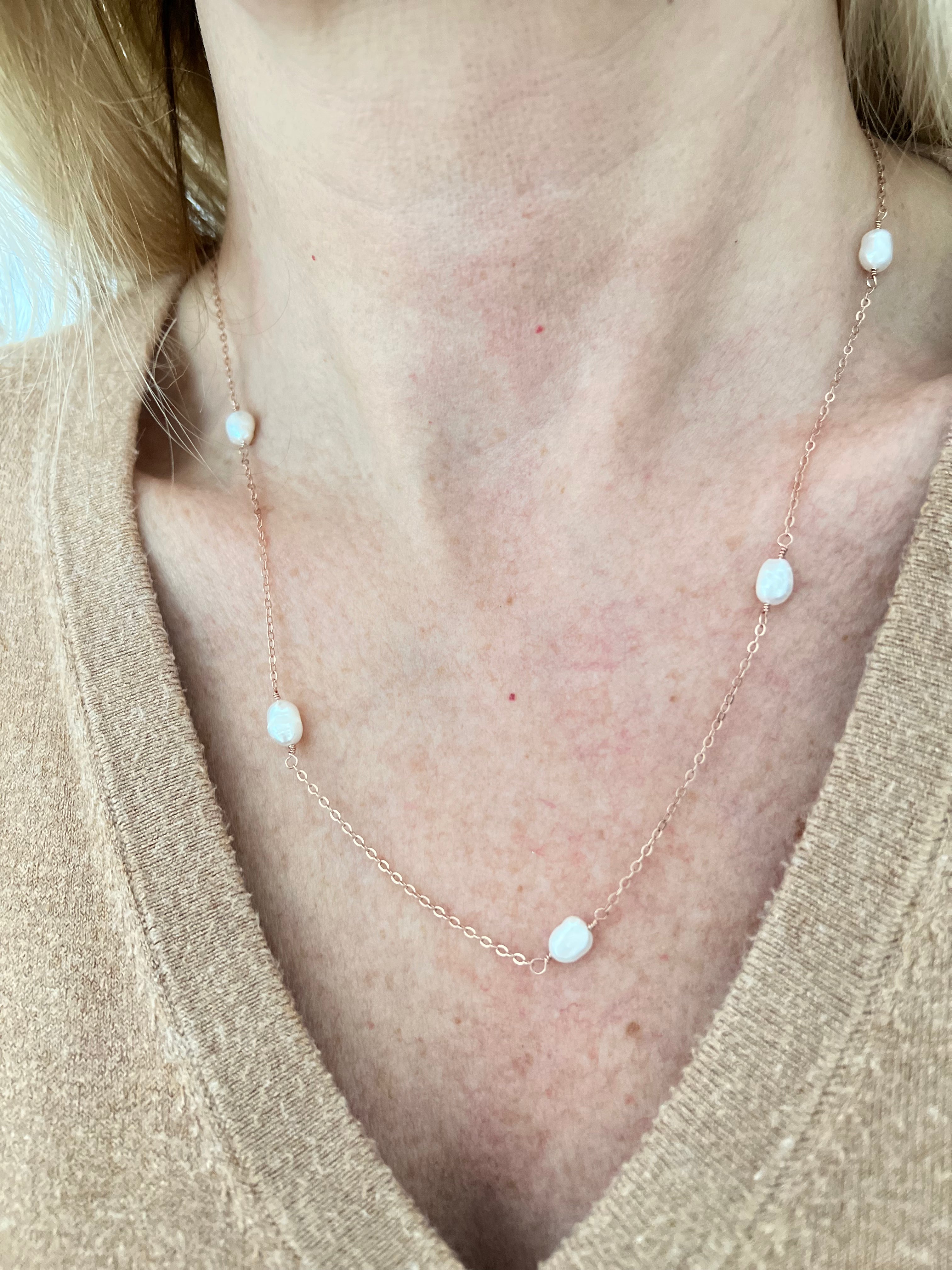 Collana in Argento925 maglia Rolò e perle barocche